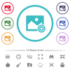 Image settings flat color icons in circle shape outlines - Image settings flat color icons in circle shape outlines. 12 bonus icons included.