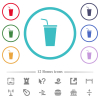 Disposable drinking cup with straw flat color icons in circle shape outlines. 12 bonus icons included. - Disposable drinking cup with straw flat color icons in circle shape outlines