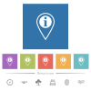 GPS location info flat white icons in square backgrounds - GPS location info flat white icons in square backgrounds. 6 bonus icons included.