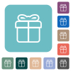 Gift box outline white flat icons on color rounded square backgrounds - Gift box outline rounded square flat icons