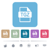 TGZ file format flat icons on color rounded square backgrounds - TGZ file format white flat icons on color rounded square backgrounds. 6 bonus icons included