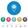 Cut GPS location flat white icons on round color backgrounds. 6 bonus icons included. - Cut GPS location flat round icons