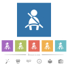 Car seat belt warning indicator flat white icons in square backgrounds. 6 bonus icons included. - Car seat belt warning indicator flat white icons in square backgrounds