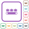 Luggage conveyor simple icons in color rounded square frames on white background - Luggage conveyor simple icons