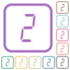 digital number two of seven segment type simple icons in color rounded square frames on white background - digital number two of seven segment type simple icons