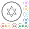 Star of David flat color icons in round outlines on white background - Star of David flat icons with outlines