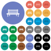 Park bench multi colored flat icons on round backgrounds. Included white, light and dark icon variations for hover and active status effects, and bonus shades. - Park bench round flat multi colored icons