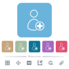 Add new user white flat icons on color rounded square backgrounds. 6 bonus icons included - Add new user flat icons on color rounded square backgrounds