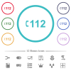 Emergency call 112 flat color icons in circle shape outlines. 12 bonus icons included. - Emergency call 112 flat color icons in circle shape outlines
