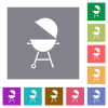 Barbecue grill with open cover flat icons on simple color square backgrounds - Barbecue grill with open cover square flat icons