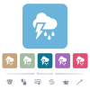 Stormy weather white flat icons on color rounded square backgrounds. 6 bonus icons included - Stormy weather flat icons on color rounded square backgrounds
