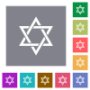 Star of David flat icons on simple color square backgrounds - Star of David square flat icons