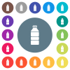 Water bottle solid flat white icons on round color backgrounds. 17 background color variations are included. - Water bottle solid flat white icons on round color backgrounds