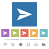 Send message solid flat white icons in square backgrounds - Send message solid flat white icons in square backgrounds. 6 bonus icons included.