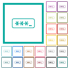 PIN code outline flat color icons with quadrant frames on white background - PIN code outline flat color icons with quadrant frames