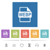 WEBP file format flat white icons in square backgrounds - WEBP file format flat white icons in square backgrounds. 6 bonus icons included.