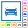 Sport car front view flat color icons in square frames on white background - Sport car front view flat framed icons