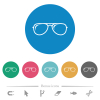 Glasses with glosses flat round icons - Glasses with glosses flat white icons on round color backgrounds. 6 bonus icons included.