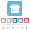 Ballot box solid white flat icons on color rounded square backgrounds. 6 bonus icons included - Ballot box solid flat icons on color rounded square backgrounds