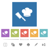 Meat cleaver knife and chef hat flat white icons in square backgrounds - Meat cleaver knife and chef hat flat white icons in square backgrounds. 6 bonus icons included.