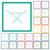 Collapsible clothes dryer rack outline flat color icons with quadrant frames on white background - Collapsible clothes dryer rack outline flat color icons with quadrant frames