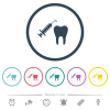 Tooth anesthesia flat color icons in round outlines. 6 bonus icons included. - Tooth anesthesia flat color icons in round outlines