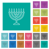 Menorah with burning candles multi colored flat icons on plain square backgrounds. Included white and darker icon variations for hover or active effects. - Menorah with burning candles square flat multi colored icons