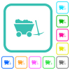 Loaded mine cart and pickaxe vivid colored flat icons in curved borders on white background - Loaded mine cart and pickaxe vivid colored flat icons