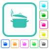 Steaming pot with lid vivid colored flat icons in curved borders on white background - Steaming pot with lid vivid colored flat icons