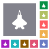 Jet fighter silhouette square flat icons - Jet fighter silhouette flat icons on simple color square backgrounds