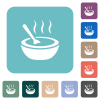 Steaming bowl of soup with spoon white flat icons on color rounded square backgrounds - Steaming bowl of soup with spoon rounded square flat icons