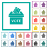 Voting paper and ballot box solid flat color icons with quadrant frames - Voting paper and ballot box solid flat color icons with quadrant frames on white background