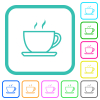 Cup of coffee outline vivid colored flat icons in curved borders on white background - Cup of coffee outline vivid colored flat icons