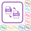 GIF PNG file conversion simple icons - GIF PNG file conversion simple icons in color rounded square frames on white background