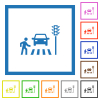 Pedestrian crossing flat color icons in square frames on white background - Pedestrian crossing flat framed icons