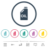 Oil canister flat color icons in round outlines. 6 bonus icons included. - Oil canister flat color icons in round outlines
