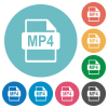 MP4 file format flat white icons on round color backgrounds - MP4 file format flat round icons
