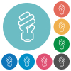 Energy saving fluorescent light bulb outline flat white icons on round color backgrounds - Energy saving fluorescent light bulb outline flat round icons
