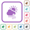 Sunny and windy weather simple icons - Sunny and windy weather simple icons in color rounded square frames on white background