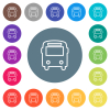 Bus front view outline flat white icons on round color backgrounds. 17 background color variations are included. - Bus front view outline flat white icons on round color backgrounds