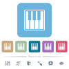 Piano keyboard alternate white flat icons on color rounded square backgrounds. 6 bonus icons included - Piano keyboard alternate flat icons on color rounded square backgrounds