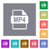 MP4 file format flat icons on simple color square backgrounds - MP4 file format square flat icons