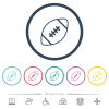 Rugby ball outline flat color icons in round outlines. 6 bonus icons included. - Rugby ball outline flat color icons in round outlines