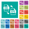 XML EPS file conversion square flat multi colored icons - XML EPS file conversion multi colored flat icons on plain square backgrounds. Included white and darker icon variations for hover or active effects.