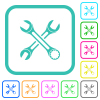Two wrenches vivid colored flat icons - Two wrenches vivid colored flat icons in curved borders on white background