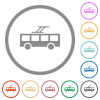 Trolley bus flat color icons in round outlines on white background - Trolley bus flat icons with outlines