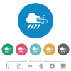 Windy and downpour weather flat white icons on round color backgrounds. 6 bonus icons included. - Windy and downpour weather flat round icons