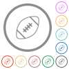 Rugby ball outline flat color icons in round outlines on white background - Rugby ball outline flat icons with outlines
