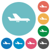 Airplane side view flat white icons on round color backgrounds - Airplane side view flat round icons