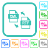 XML RTF file conversion vivid colored flat icons in curved borders on white background - XML RTF file conversion vivid colored flat icons